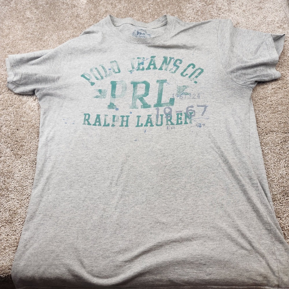 Polo Jeans Co Ralph Lauren Mens Gray Graphic T-Shirt Size M Stained Destroyed